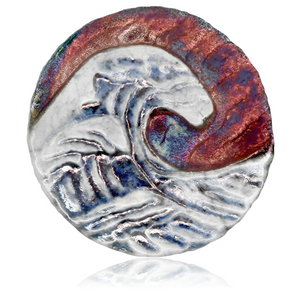 Ocean Waves Medallion Magnet from Raku Pottery