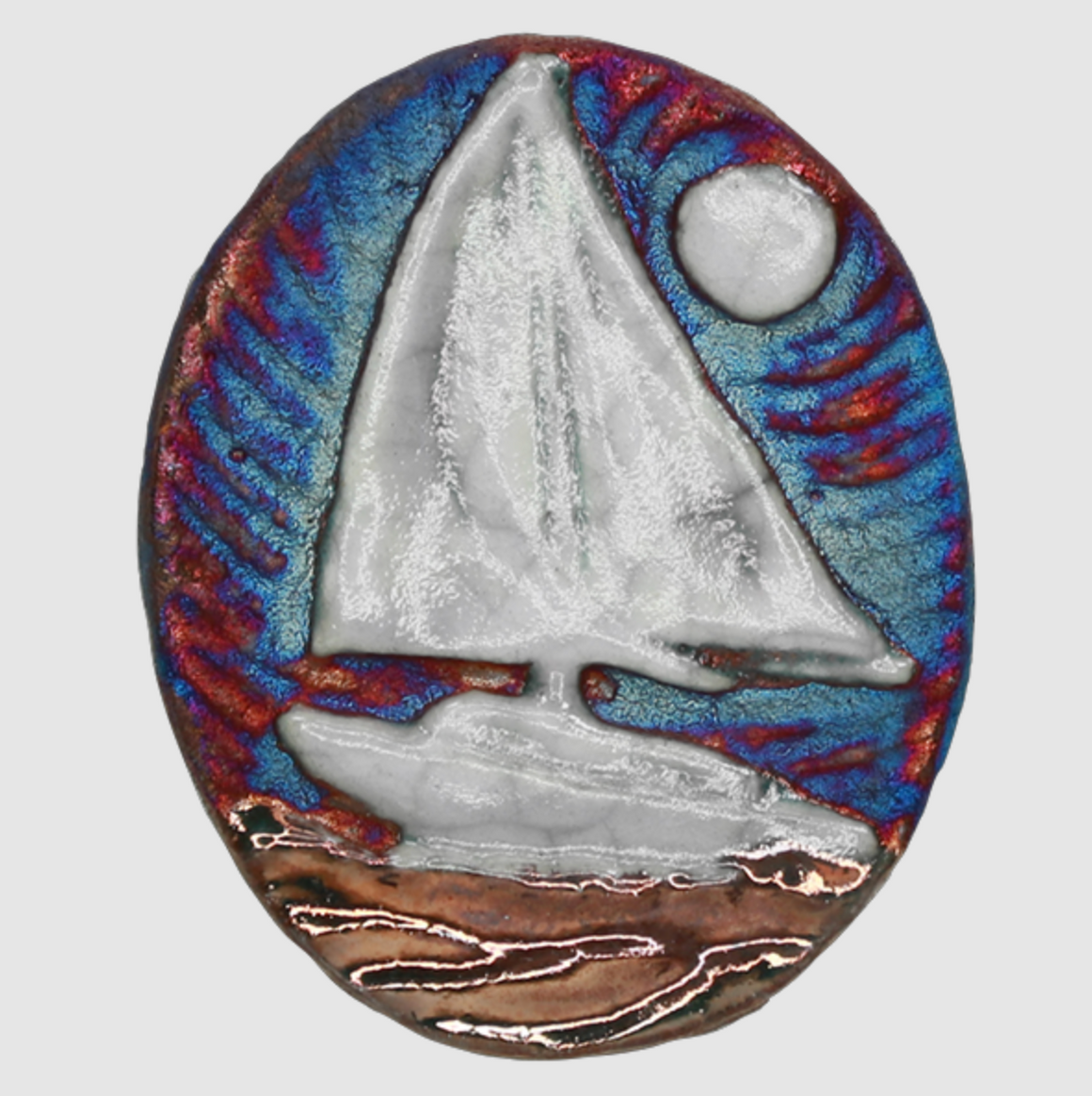 Sail Boat Medallion Magnet from Raku Pottery