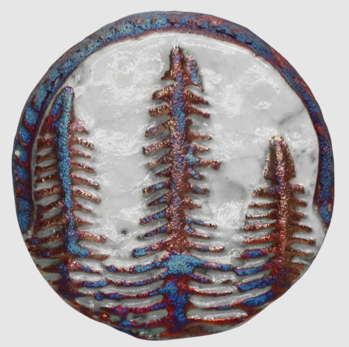 Fir Trees Medallion Magnet from Raku Pottery