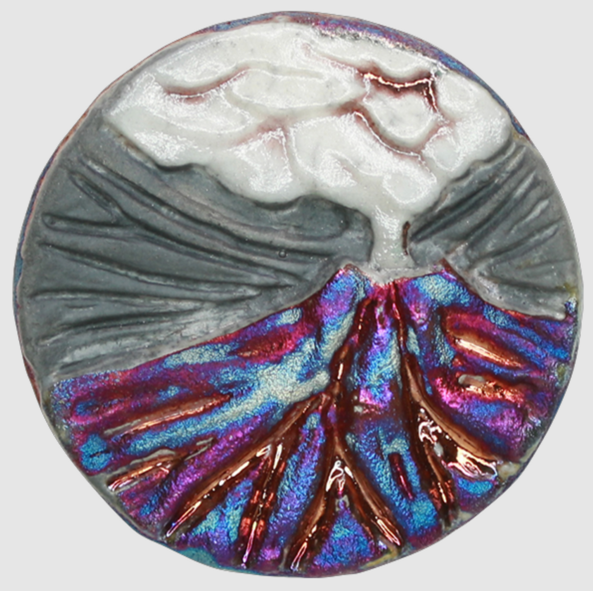 Volcano Medallion Magnet from Raku Pottery