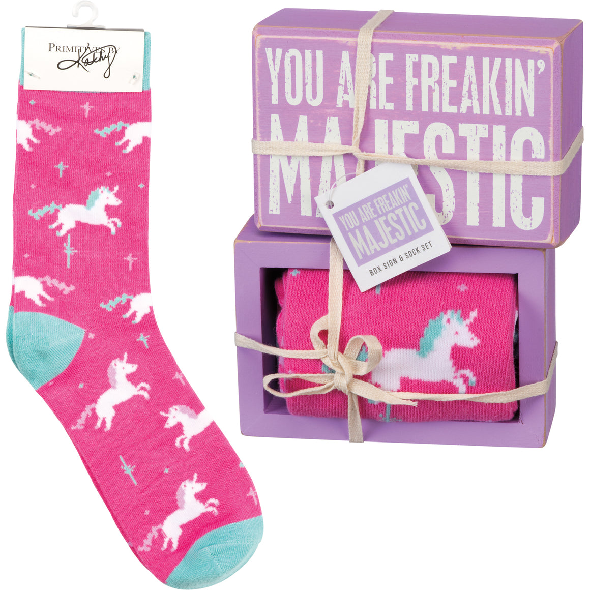 You Are Freakin' Majestic Unicorn Socks & Box Sign Gift Set