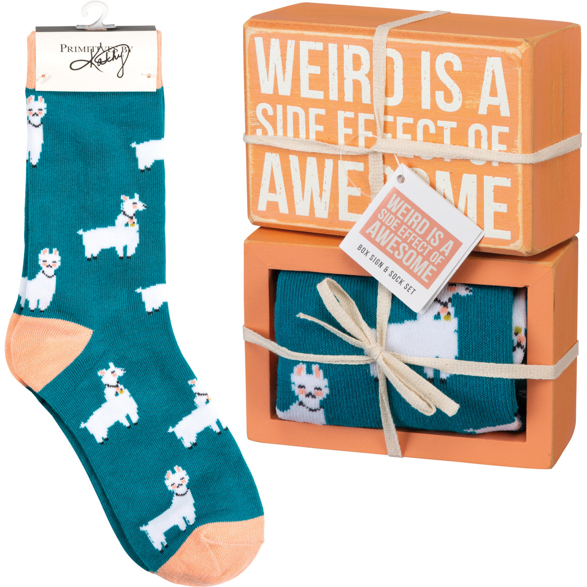 Weird Is A Side Effect Of Awesome Llama Socks & Box Sign Gift Set