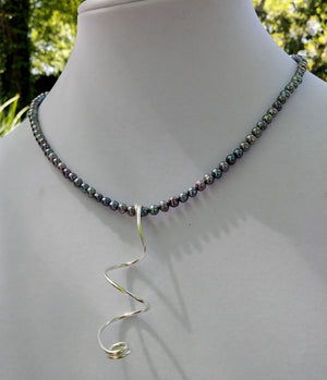 Lavender Freshwater Pearl Necklace with Freeform Silver Pendant