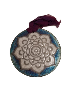 Mandala Silhouette Medallion Ornament from Raku Pottery
