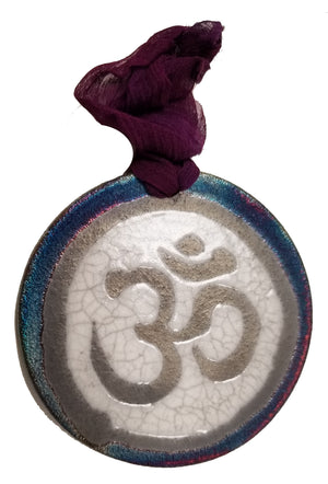 Om Silhouette Medallion Ornament from Raku Pottery