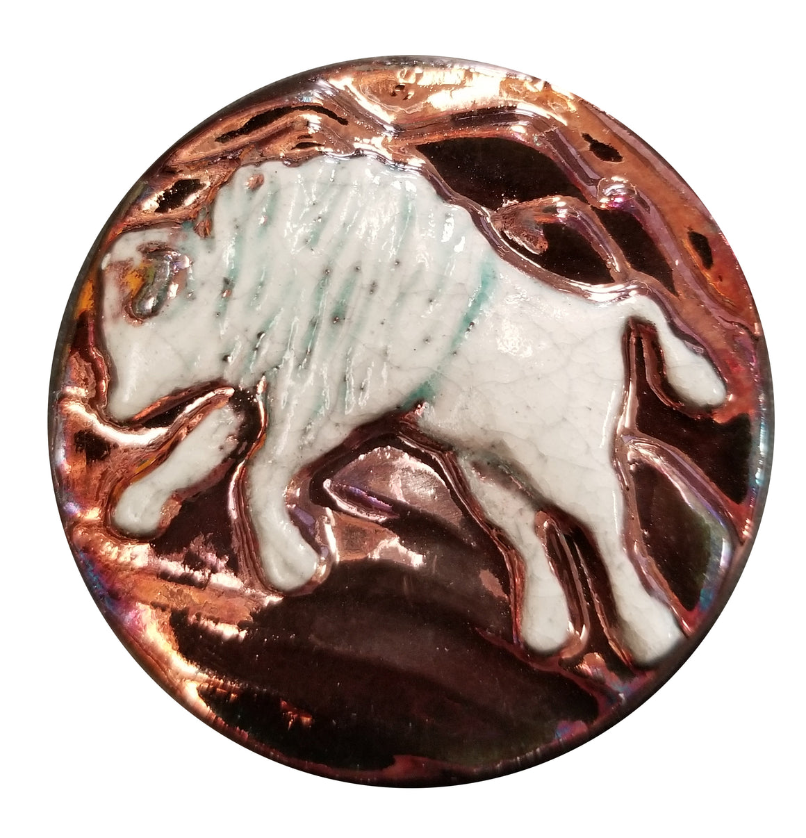 Bison Medallion Magnet from Raku Pottery