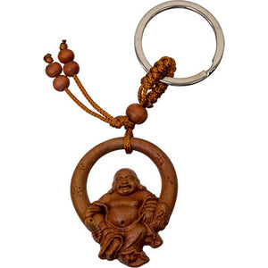 Happy Hotei Buddha Wood Keychain