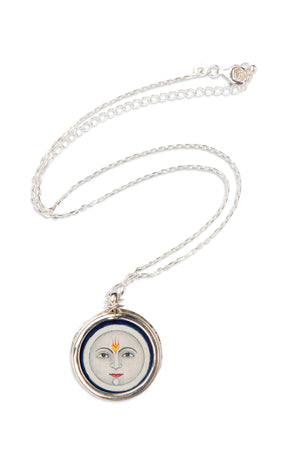 Sun & Moon Handpainted Pendant Sterling Silver Necklace Handcrafted in India