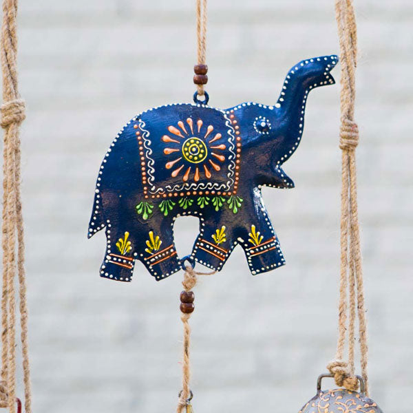 Handcrafted Brass Hanging Bell with Unique Flower and Elephant Design
