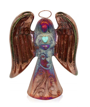 Angel with Gemstone Heart Handcrafted Ornament (3") from Raku Pottery