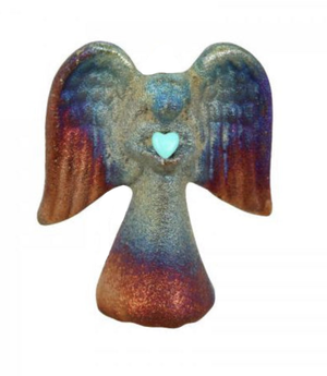 Spirit Angel with Gemstone Heart Handcrafted (2.5") from Raku Pottery