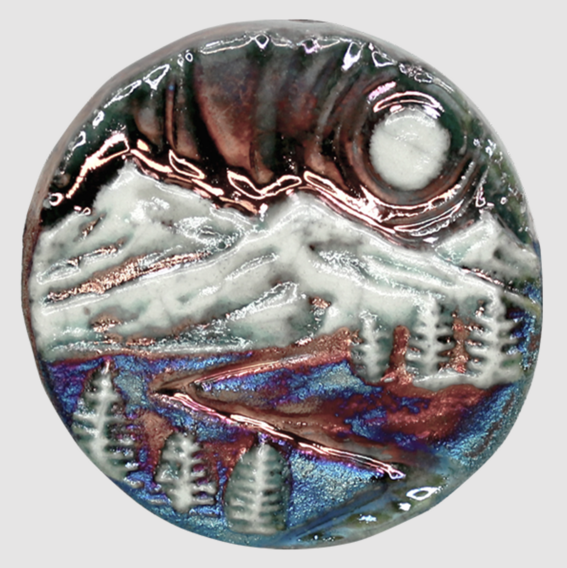 Mountain Trail Medallion Magnet from Raku Pottery
