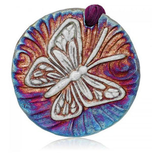 Butterfly Medallion Ornament from Raku Pottery