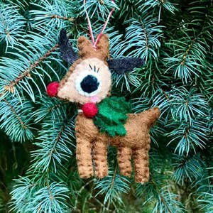 Rudolph the Reindeer Hand-Felted Wool Ornament Handcrafted in Nepal