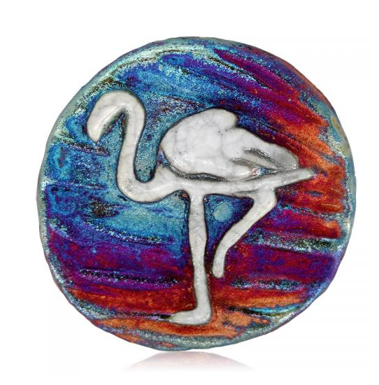 Flamingo Medallion Magnet from Raku Pottery