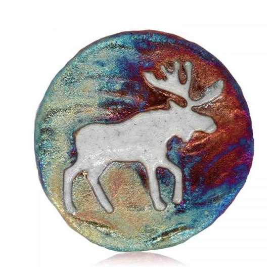 Moose Medallion Magnet from Raku Pottery