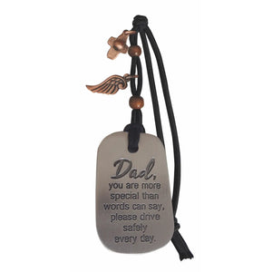 Dad Car Charm w/ Cross & Wing On Black Cord