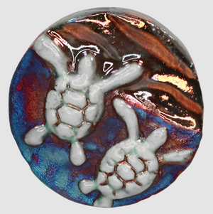 Turtle Babies Medallion Magnet from Raku Pottery