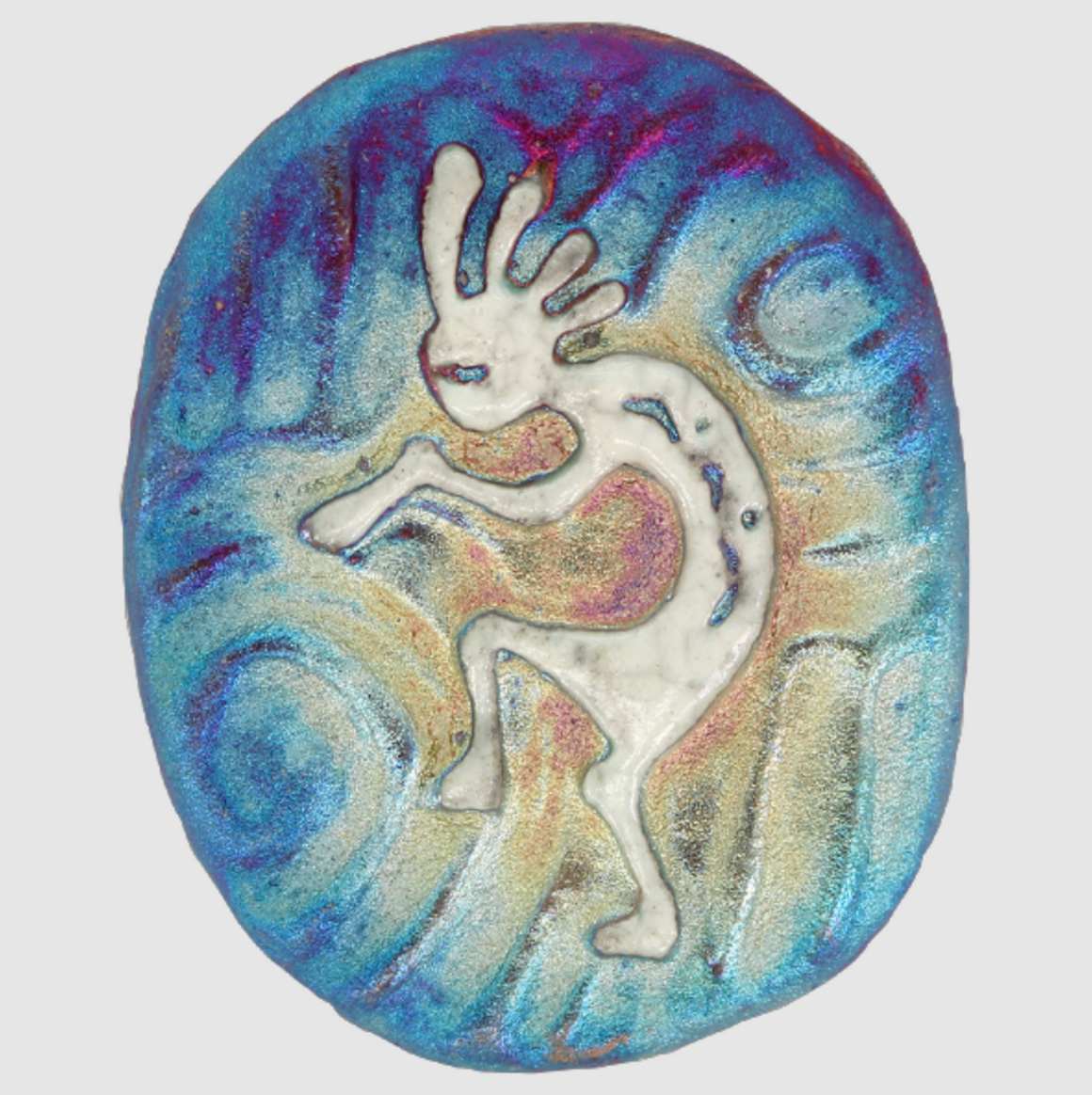 Kokopelli Medallion Magnet from Raku Pottery