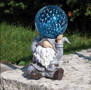 10"H LED Gnome Blue Solar Light Statue