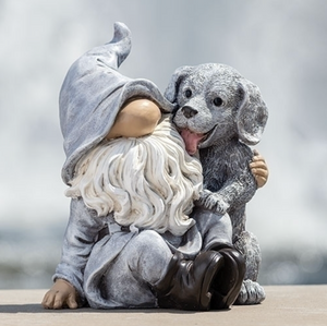 9"H Gnome With Puppy Statue