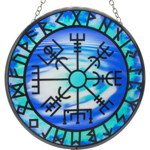 Vegvisir w/ Runes - Glass Suncatcher