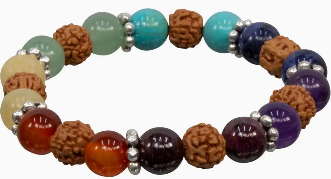 7 Chakra Elastic Bracelet w/ Rudraksha