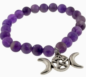 Elastic Bracelet - Amethyst w/ Pentacle - Triple Moon