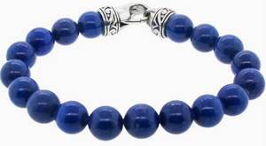 Elastic Bracelet Round 10mm Bead Lapis w/ Celtic Ss Clasp