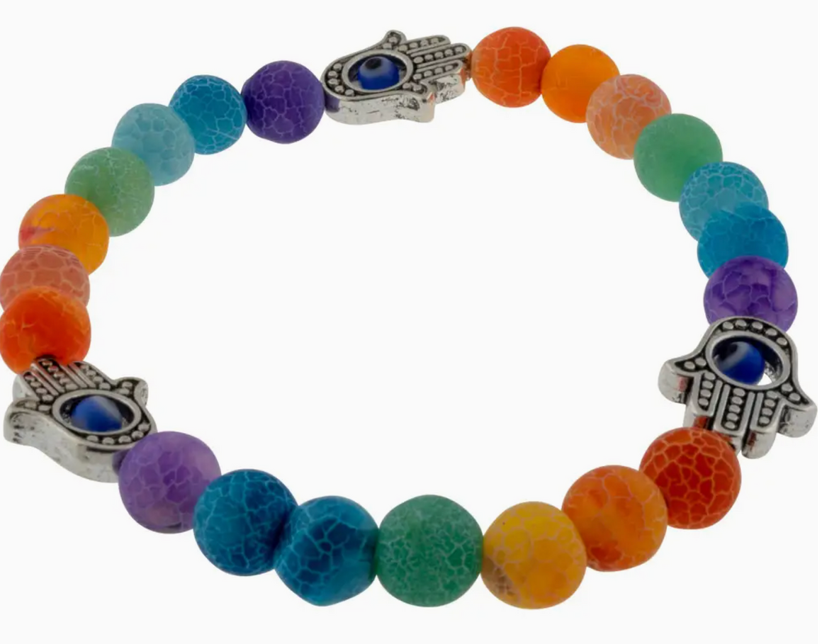 Chakra Elastic Bracelet 8mm Round Beads - Cracked Agate