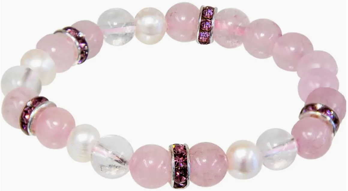 Elastic Bracelet 8mm w/ Rondelle Spacer - Rose Quartz