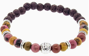Elastic Bracelet 6mm Bead Red Leopard Skin Jasper & Lava