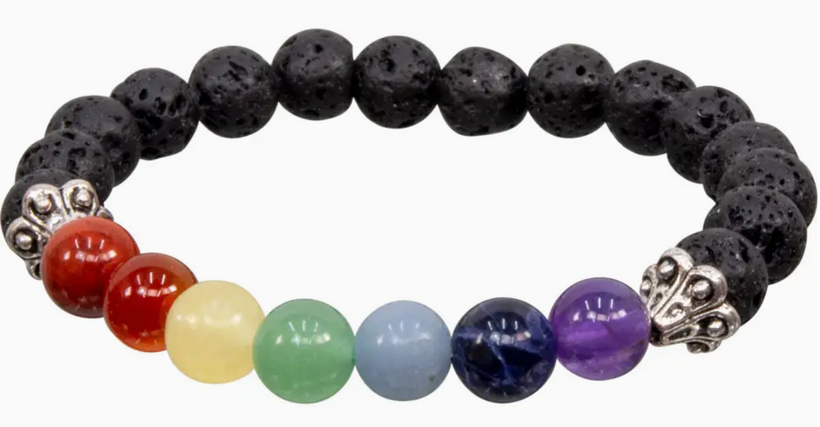 Chakra Elastic Bracelet 8mm Round Beads - Lava