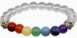 Chakra Elastic Bracelet 8mm Round Beads - Clear Quartz