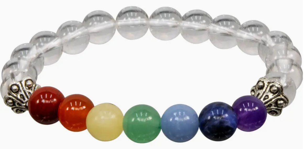 Chakra Elastic Bracelet 8mm Round Beads - Clear Quartz
