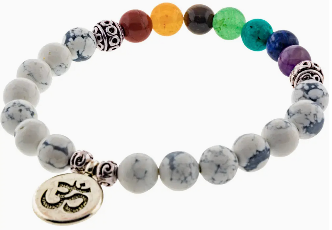 Chakra Elastic Bracelet 8mm Round Beads - Howlite