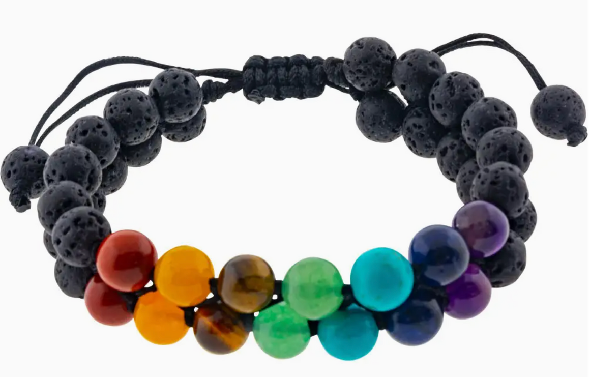 Chakra Adjustable Bracelet 8-9mm Round Beads Double Row