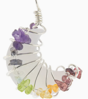 Wrapped Moon Pendant w/ Chakra - White Agate