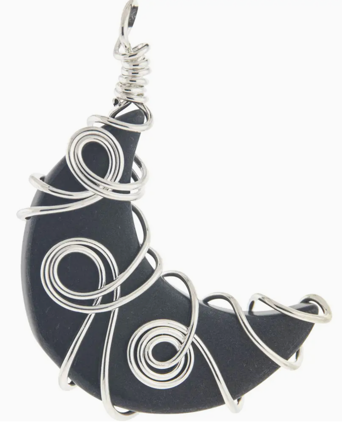 Wire Wrapped Crescent Moon Pendant - Black Agate