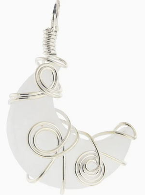 Wire Wrapped Crescent Moon Pendant - White Agate