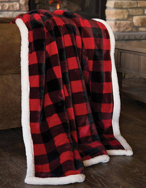 Lumberjack Plaid Plush Fur Sherpa Borrego Fleece Throw Blanket