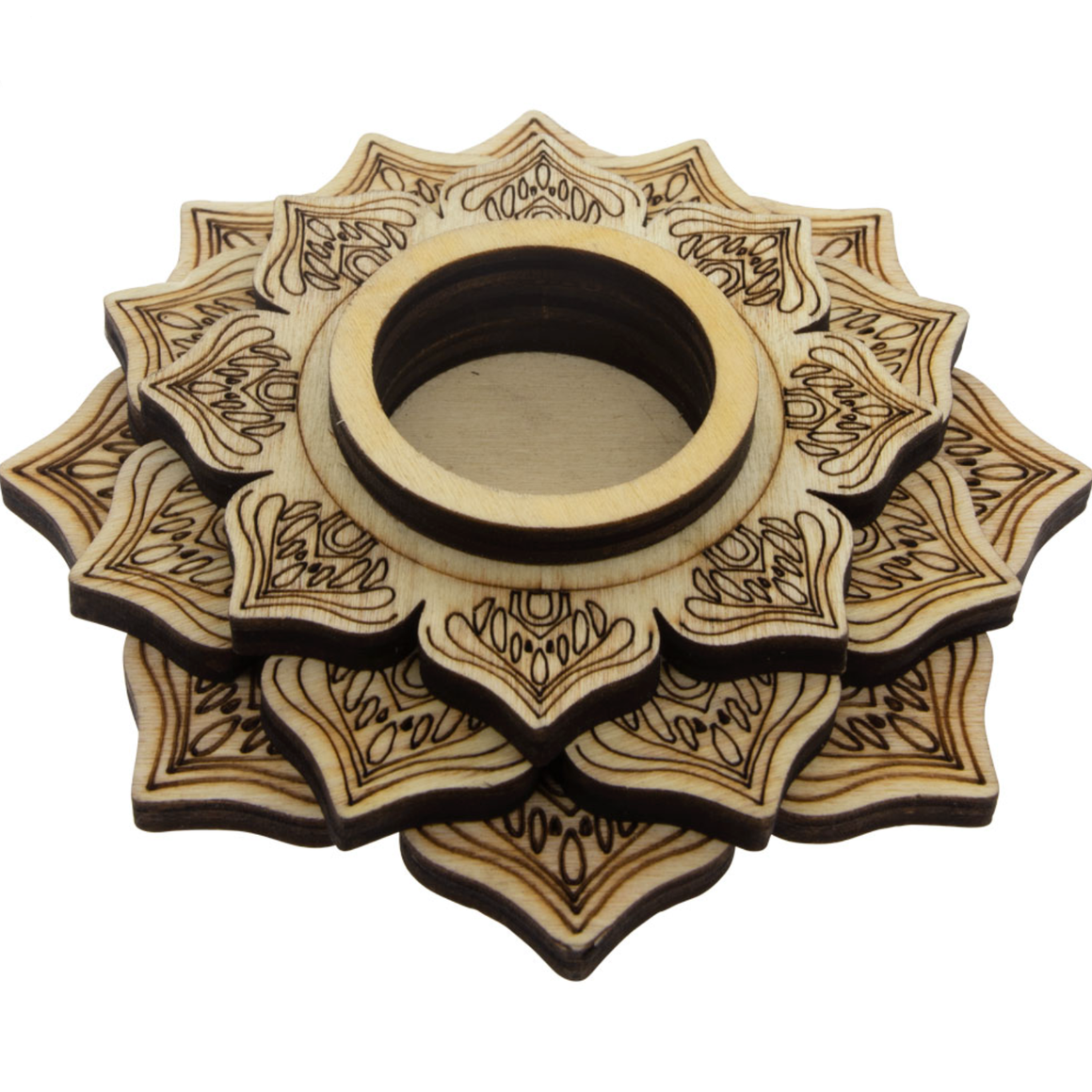 Wooden Sphere Stand w/ LED - Mandala