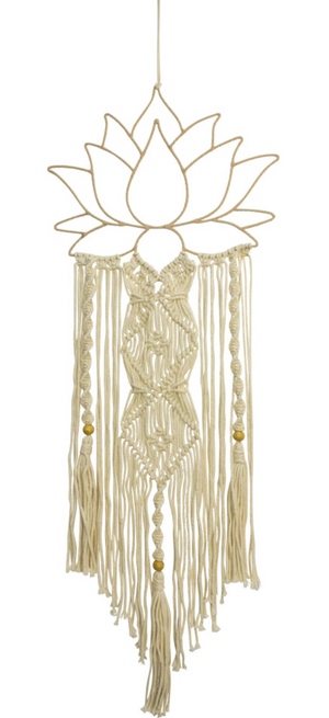 Metal Wall Hanging w/ Macrame Lotus White
