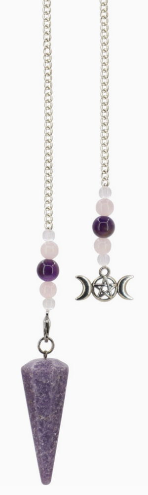 Pendulum Hexagonal Lepidolite - Triple Moon
