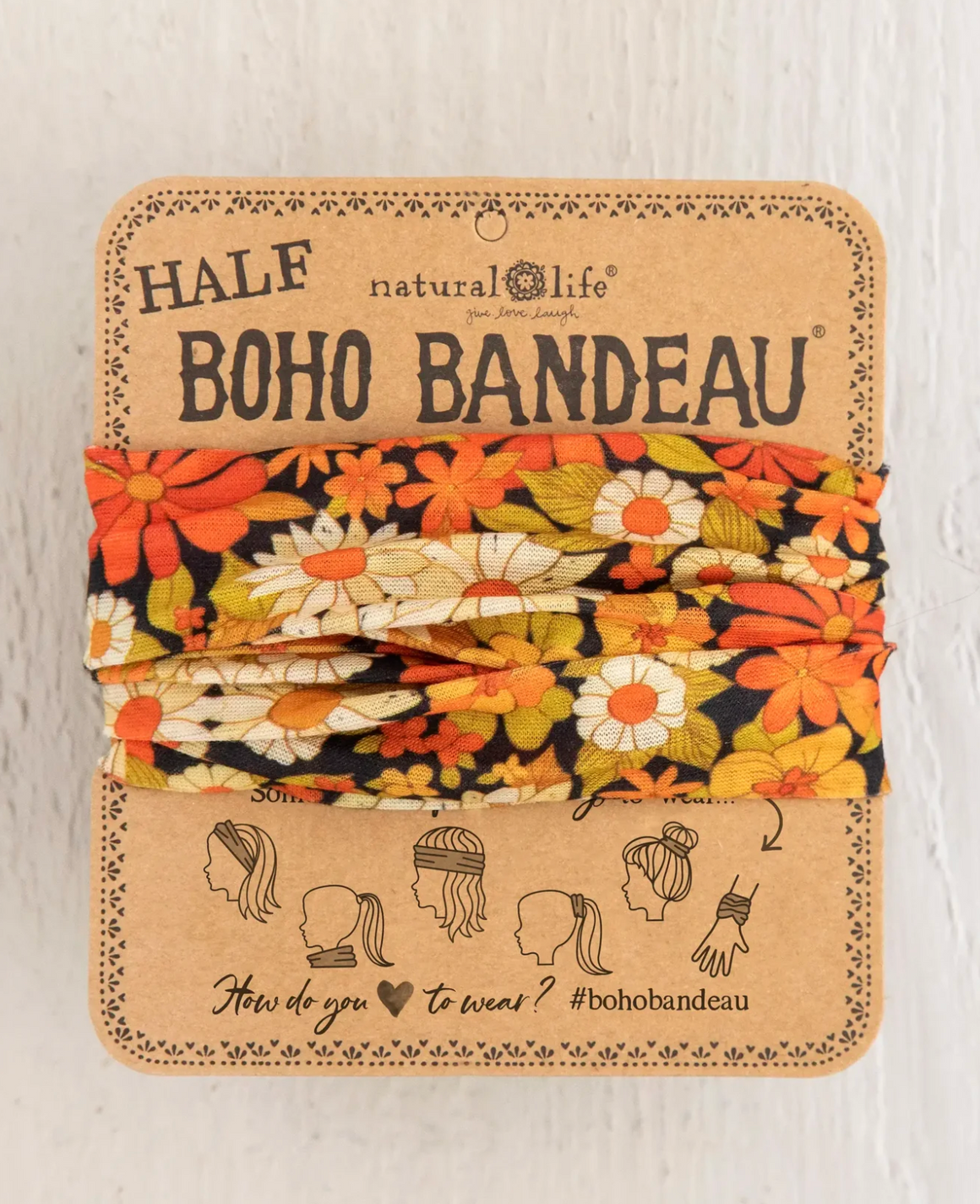 Half Boho Bandeau® Headband - Ditsy Garden Black