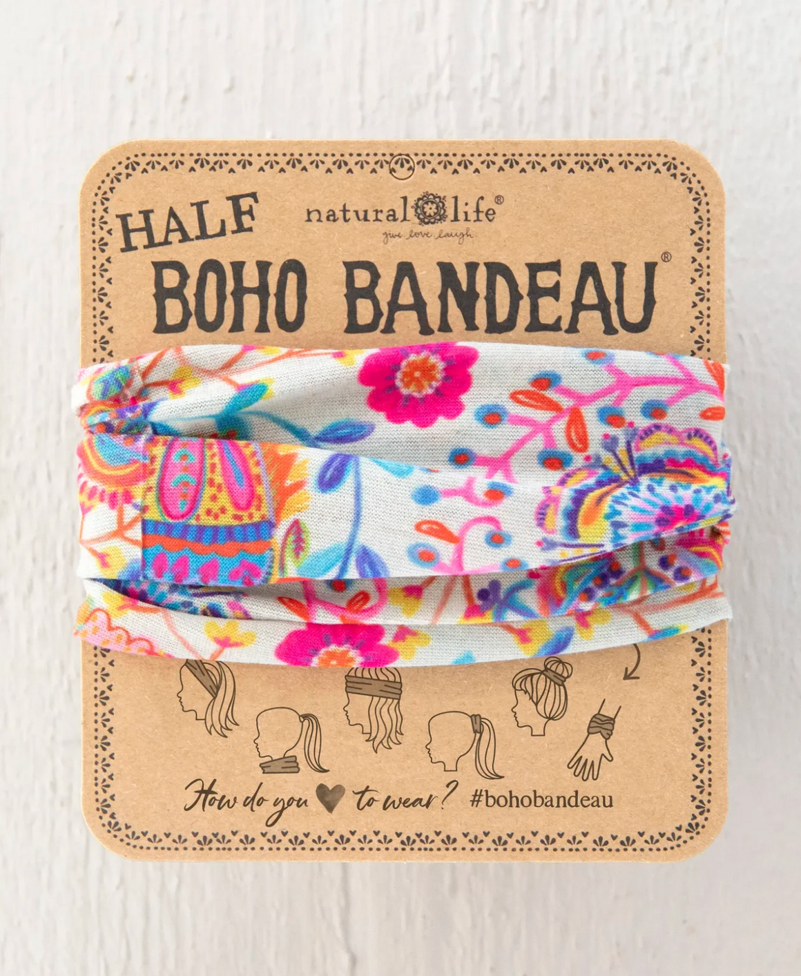 Half Boho Bandeau® Headband - Pink Folk Floral