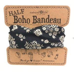 Half Boho Bandeau® Headband - Black Cream Floral