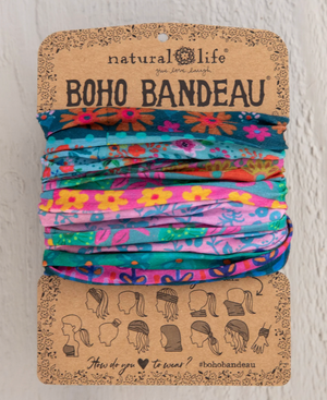 Full Boho Bandeau® Headband - Blue Pink Borders