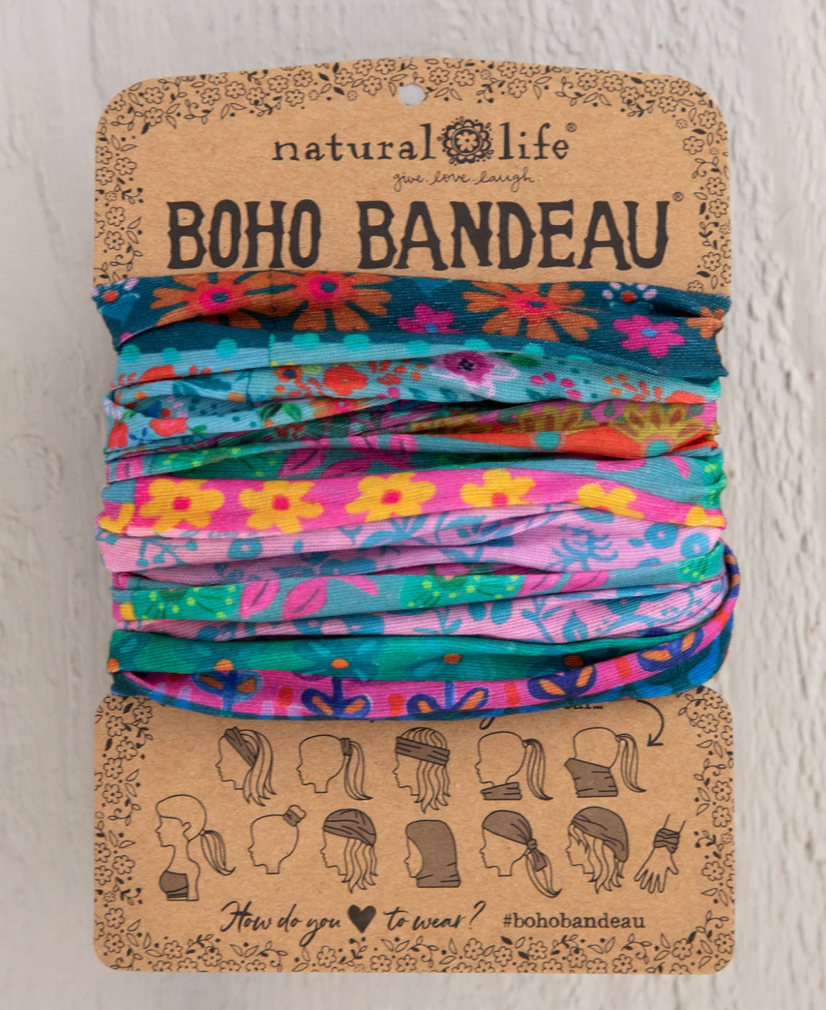Full Boho Bandeau® Headband - Blue Pink Borders