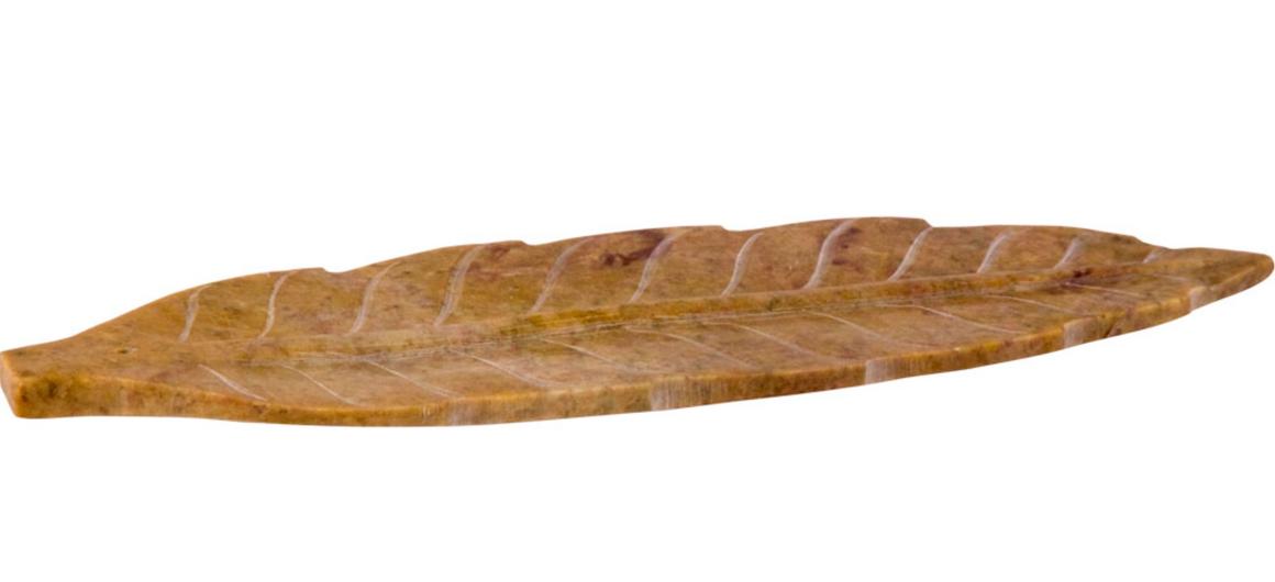 Soapstone Incense Holder Carved Leaf Natural